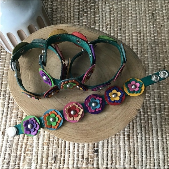 LAST 1! NEW 100% Leather Daisy Bracelet Handmade Mexico Boho 2-Snap Festival - Picture 7 of 12